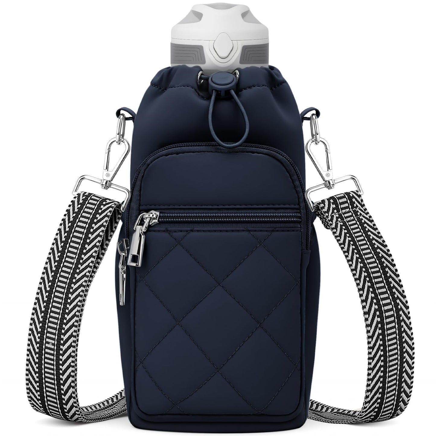 SYTRAH Water Bottle Carrier Bag with Strap, Water Bottle Purse with Phone Pocket 40oz, Insulated Crossbody Bags for Walking Hiking Dark Blue