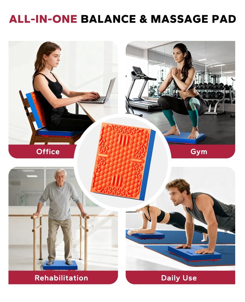 HAPBEAR Exercise Balance Pad - 15"x12" Non-Slip Textured Foam Pad with 2-in-1 Stability, 2.2" Thick TPE & EVA with Soft Cushioning for Adults, Physical Therapy Core Training - Blue