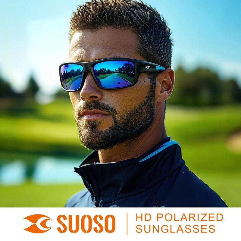 suoso Sports Polarized Sunglasses for Men: Women UV400 Protection Wrap Around Sun Glasses for Golf Fishing Running Driving