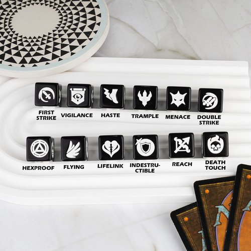 48 Pieces MTG Dice Counters Icon Abilities Keywords Counter Plus 1 Life Buff Tokens Dice Set for TCG Magic Cards Game Accessories, Black