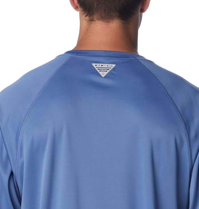 Columbia Men's Terminal Tackle Long Sleeve Shirt, Bluebell/Cool Grey Logo, Large Tall