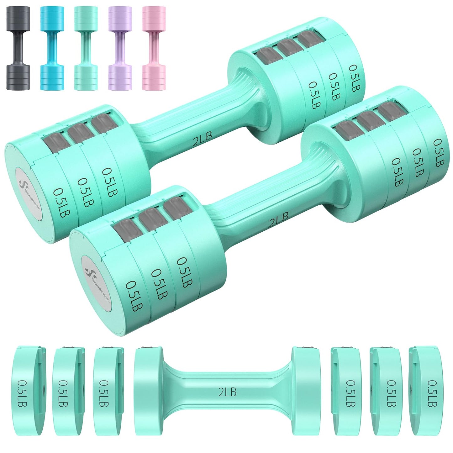 Adjustable Dumbbells Hand Weights Set: Sportneer 1 Pair 0.9-4.5KG (0.9-2.3KG) Fast Adjust Dumbbell Weight 6 In 1 Free Weights Barbells For Women Men Home Gym Workout Exercise Strength Training