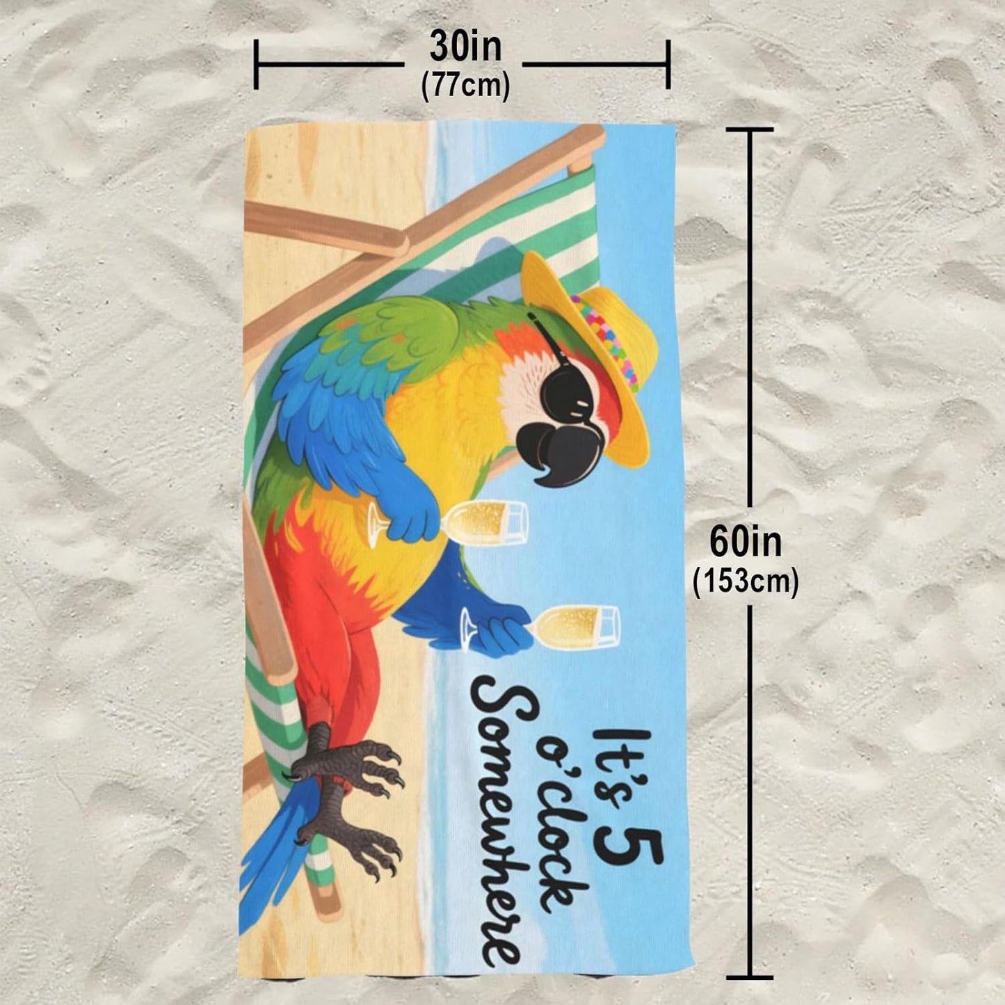 It's 5 O'Clock Somewhere Beach Towel, Funny Summer Aldult Quick Dry Camping Bath Towel, Absorbent Thin Lightweight Beach Blanket for Sports Travel Pool Swimming Bathroom 30x60 Inch/ 77X153cm