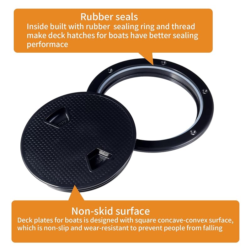2 Pcs Boat Hatch 4" 6" 8" Round Non-Slip Inspection Hatch,Deck Plates for Boats,Detachable Cover, Suitable for Ships, RV, Outdoor Facilities,ABS Plastic,Attached Screw