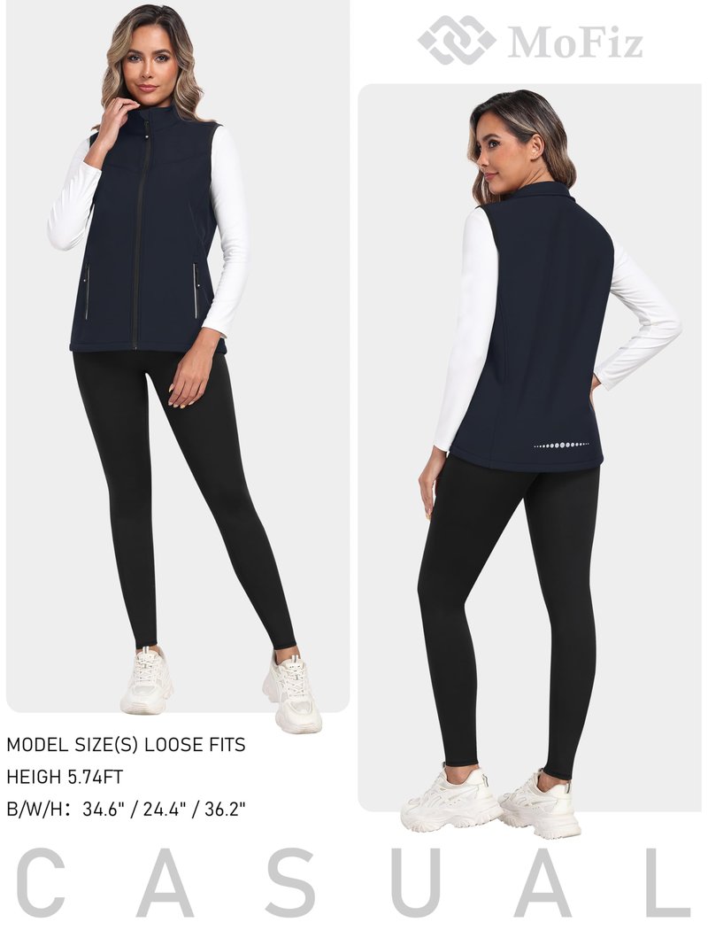 MoFiz Women's Fleece Lined Softshell Vest Windproof Lightweight Insulated Sleeveless Jacket Full Zip Running Vest Navy M