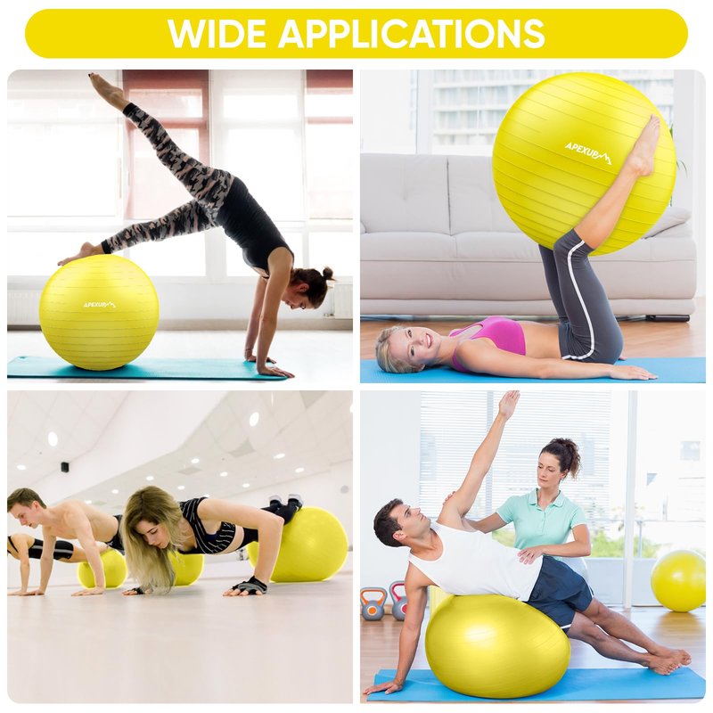 APEXUP Yoga Ball, 660 lbs Anti-Burst Exercise Ball with Pump, 5 Sizes (XL (27"~30") 75cm, Yellow)