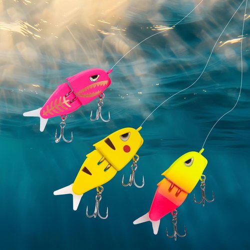 Xisakaca 7 Pcs Swimbait Fishing Lures, Slow Sinking Swimming Bait with Double Hook, Mini Multi Jointed Bass Pike Fishing Bait Tackle, 2.35" Hard Body Perch Glider