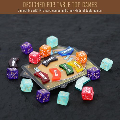 FIGURESLAB 108PCS MTG Keyword Counters Tokens & 12mm MTG Life Counter Dice Set for Magic Card with Box, Compatible with Magic CCG Card Gaming Accessories