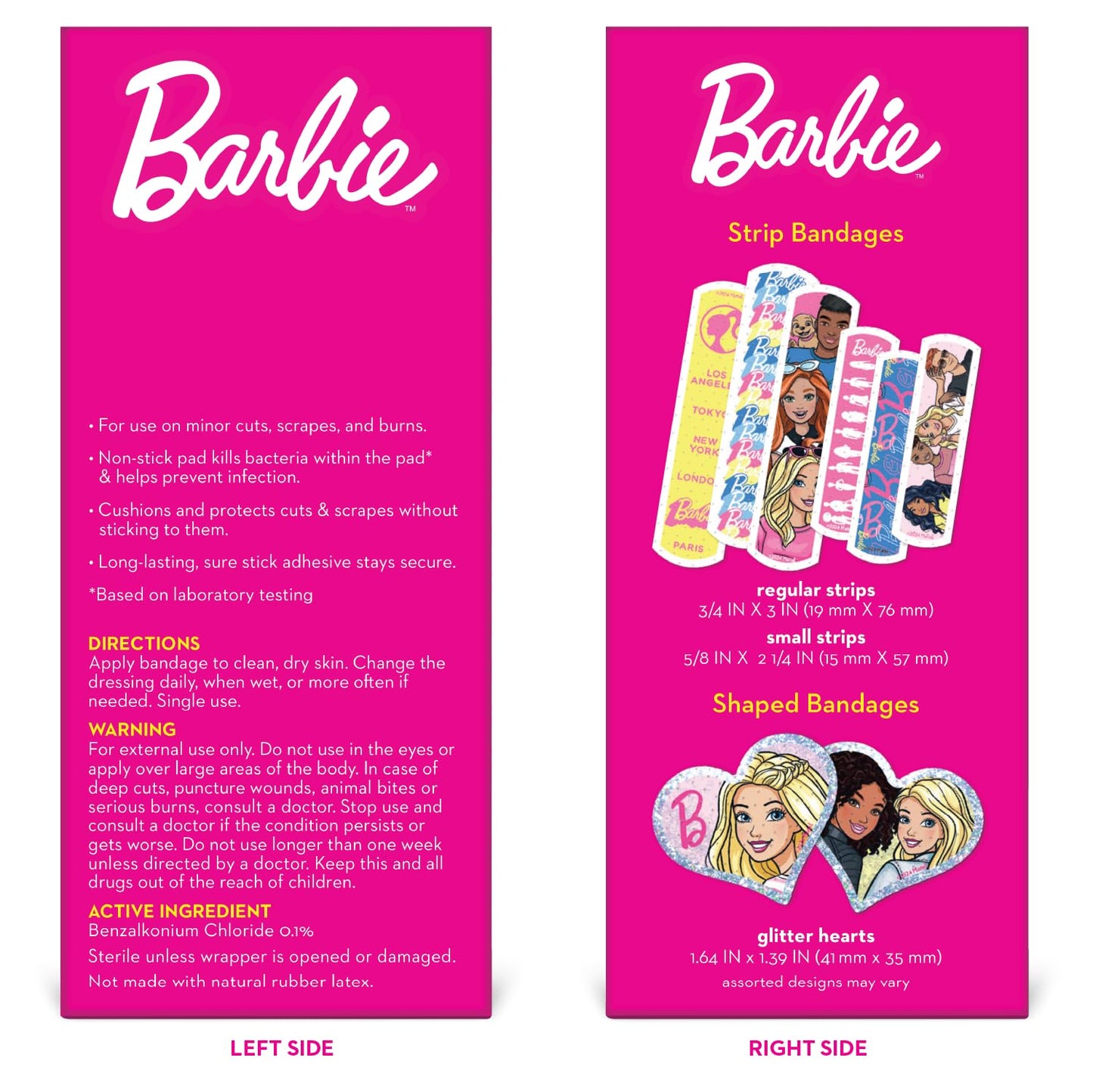 Barbie Antibacterial Kids Bandages, 3 Assorted Sizes 100 CT | Wear Like Stickers, Flexible Adhesive Bandages for Minor Cuts, Scrapes, and Burns. Great Gift idea for Kids