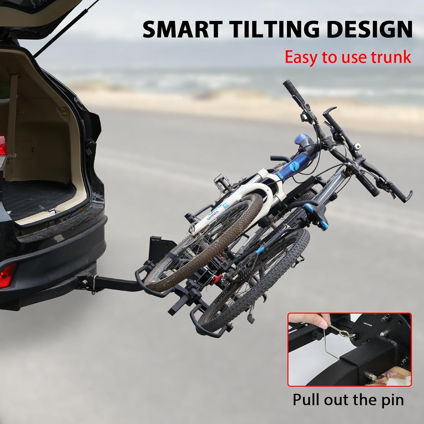 2 Bike Rack Hitch Mount Platform Style for Cars Trucks SUVs, 160 lbs Capacity Smart Tilting Folding Bicycle Car Racks Fits Electric Bike with Up to 5" Fat Tires, 2" Receiver
