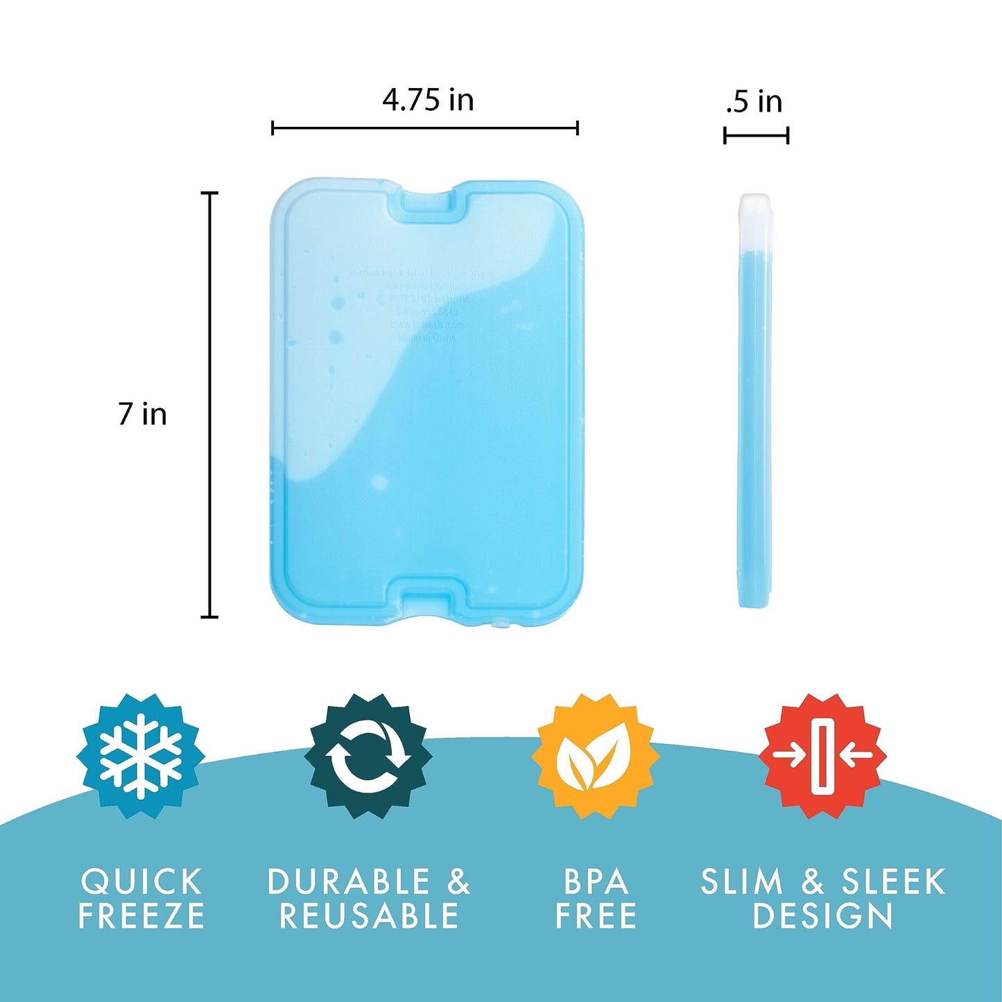 Cool Coolers by Fit + Fresh Slim Compact Reusable XL Ice Pack, Perfect for Lunch Boxes and Beach Bags, Green, 4 Pack