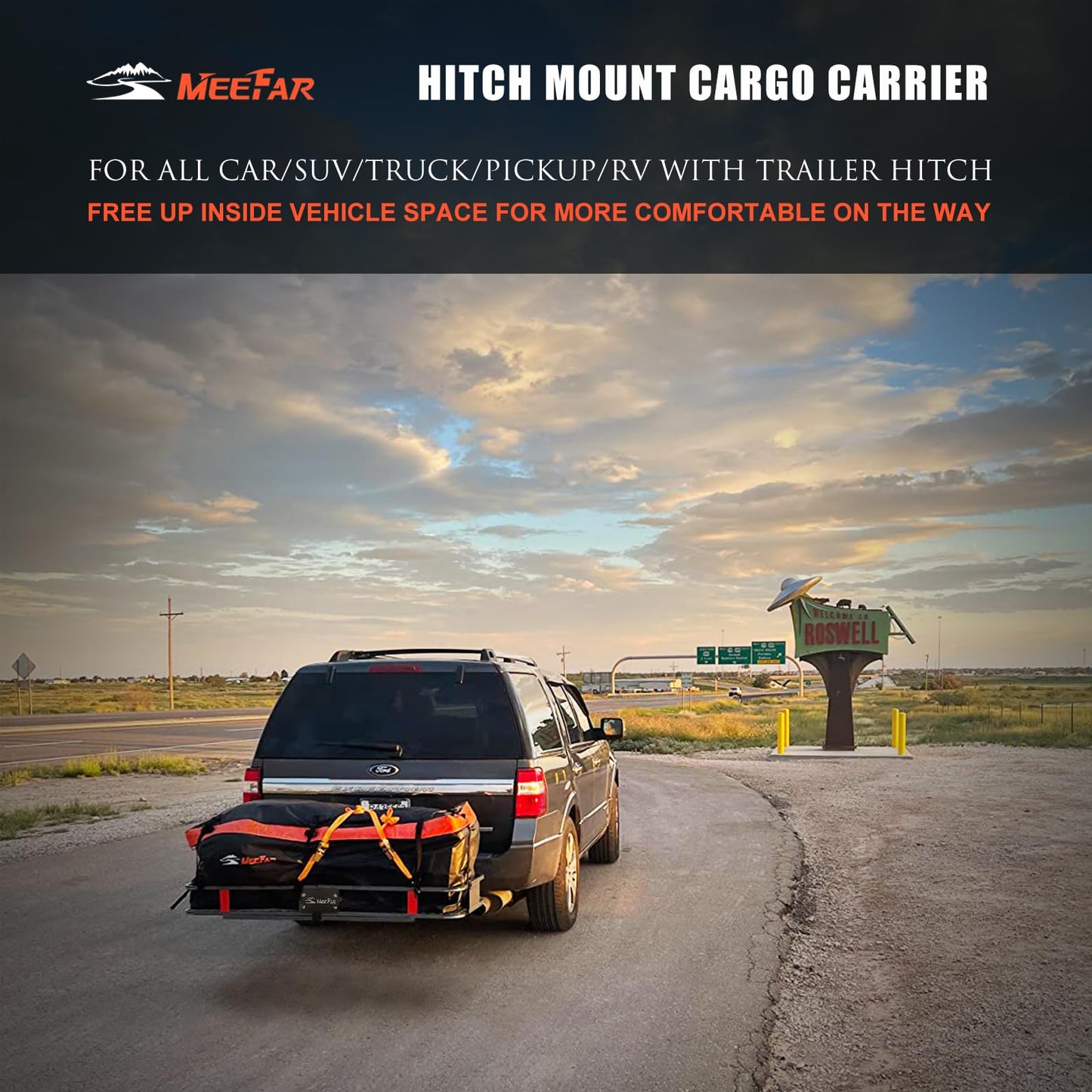 MeeFar Cargo Carrier Basket + Waterproof Bag (53"x19"x5.5", Hitch Mount)