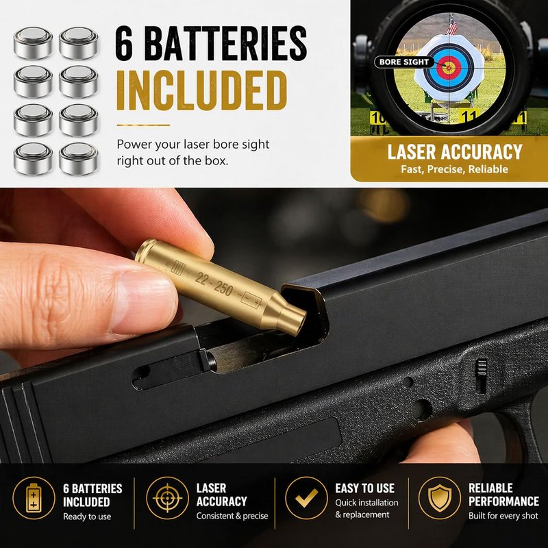 GOTICAL Red Dot Laser 22-250 Laser Bore Sighter Beam Boresight Hunting Tool Bore Sight Tool