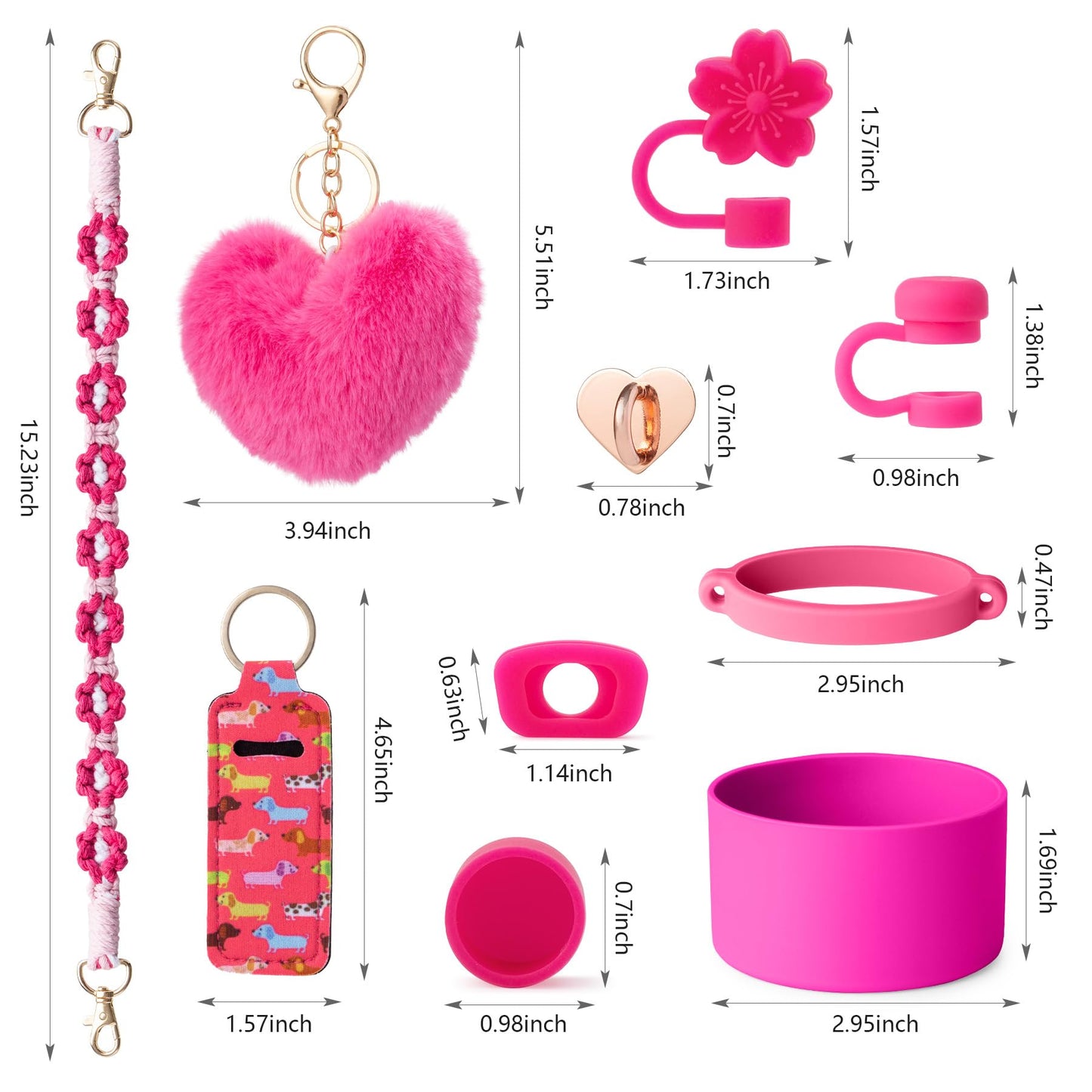 Bufilea Stanley Cup AccessoriesI Bottle Handle Carrier Strap,Silicone Cup Boot, Lipstick Holder, Straw Topper & Spill Stopper Cute Decorative Charms, Accessories for Stanley Cup 40oz/30oz Decor