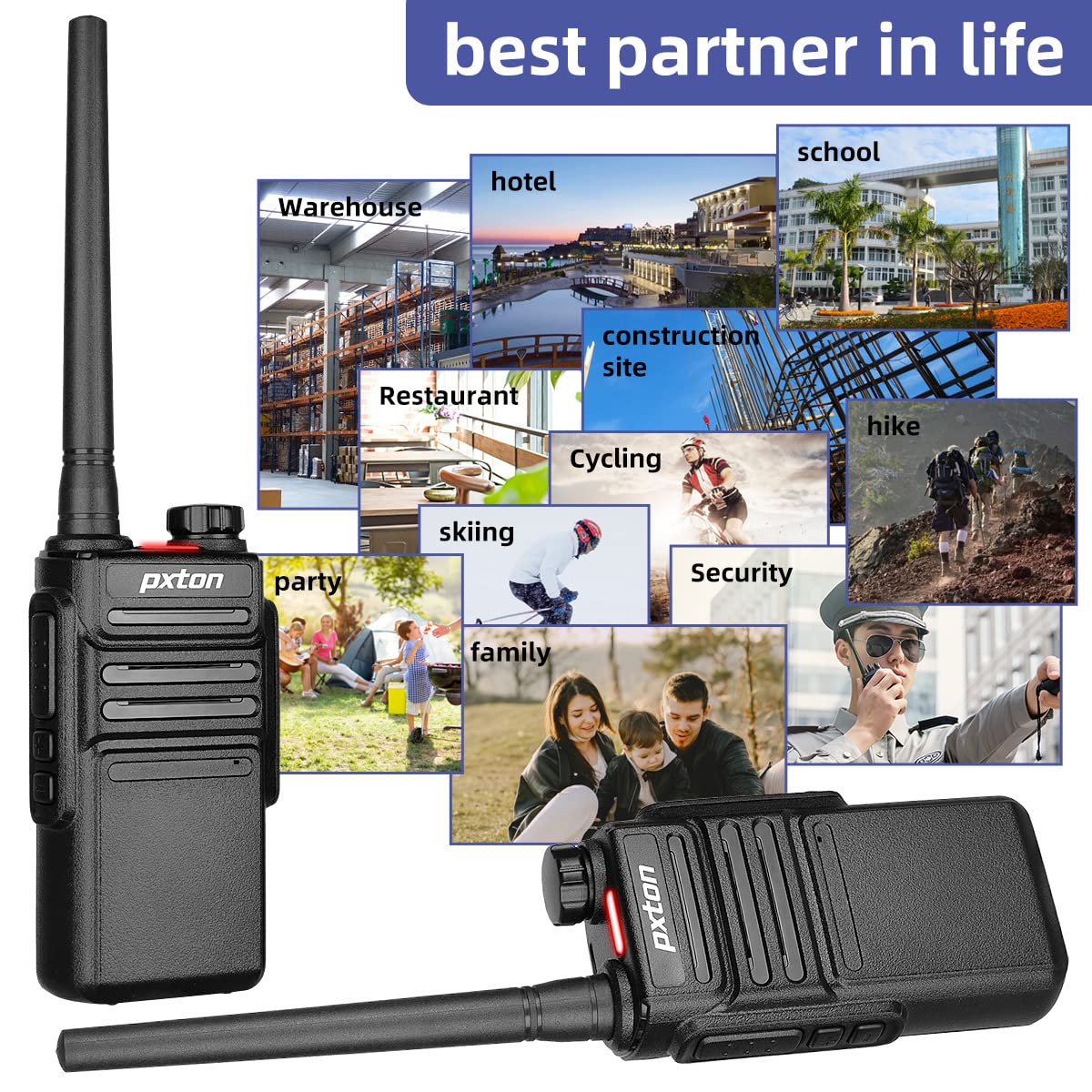 pxton 999S Rechargeable walkie talkies for Adults Long Range with Upgrade earpieces and Charger Dock,GMRS Handheld Two Way radios IP54 Waterproof 10 NOAA CH walkie Talkie (2 Pack)