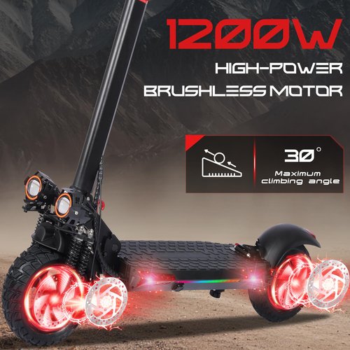 Electric Scooter for Adults - 37 Mile Range, 34MPH Top Speed, 1200W Motor,11" Off-Road Tires, 48V18AH, Foldable E-Scooter with Seat & LED Lights (J11max)