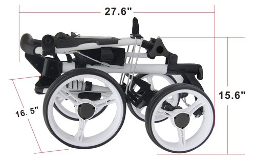 Qwik-Fold Folding Golf Push Cart 4 Wheel with Foot Brake – 1-Second Open & Close Golf Bag Cart, Adjustable Handle, Ball-Bearing Wheels, Lightweight Aluminum Frame, Umbrella Holder Included