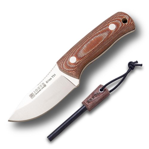 Joker "Erizo TS1 CD81-F Sports Survival Knife, Brown Canvas Micarta Handle, 2.95-inch Blade, Includes Kydex Sheath, 550 Paracord, and Fire Starter, Fishing, Hunting, Camping, and Hiking Tool