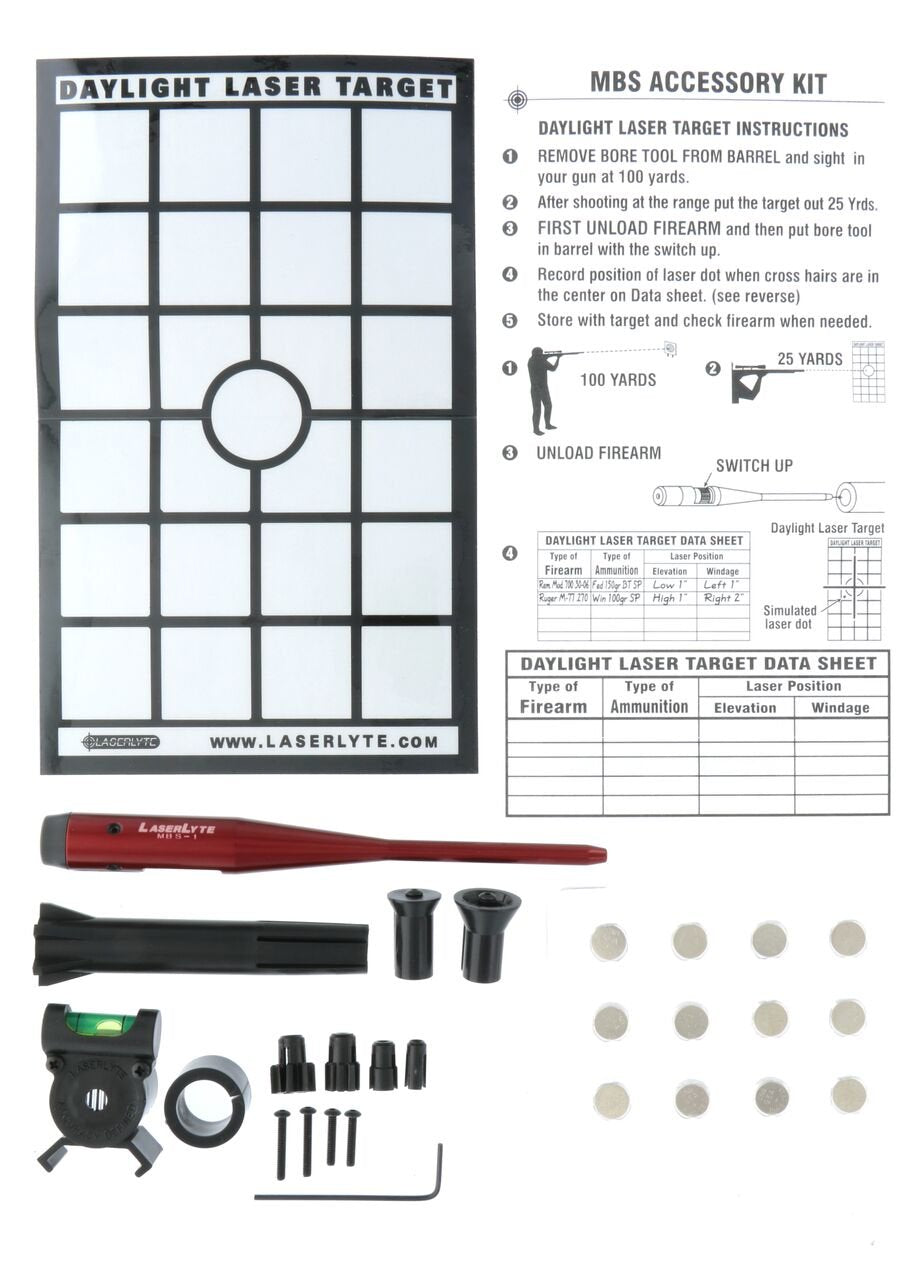 LaserLyte MBS-DLUX LaserLyte Universal Laser Bore Sight for Alignment of Iron Sights and Hunting Scopes for .22-.50 Caliber Rifles and Handguns with Carrying Case
