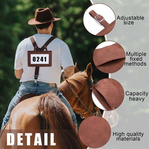Fullhawl 2 Pcs Horse Performance Number Holder Horse Show Supplies Leather Exhibitor Number Clip for Harness Pig Cattle Cow Goat Show Supplies (Brown)