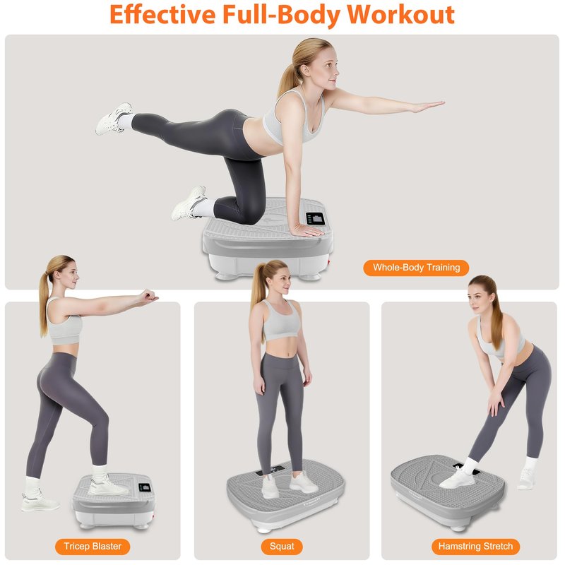 Homesy Vibration Platform Exercise Machine – Whole Body Workout, Fat-Burning & Lymphatic Support, Includes Remote and Resistance Bands, Shake Plate for Home Fitness and Fat Burning for Women Men, Grey