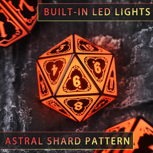 FONVGOGO Light up DND Dice Set Rechargeable,Cool LED D and D Dice 7pcs with Charging Box Polyhedral Dungeons and Dragons RPG Dice Set for Role Playing Table Game (Astral Shard Orange)