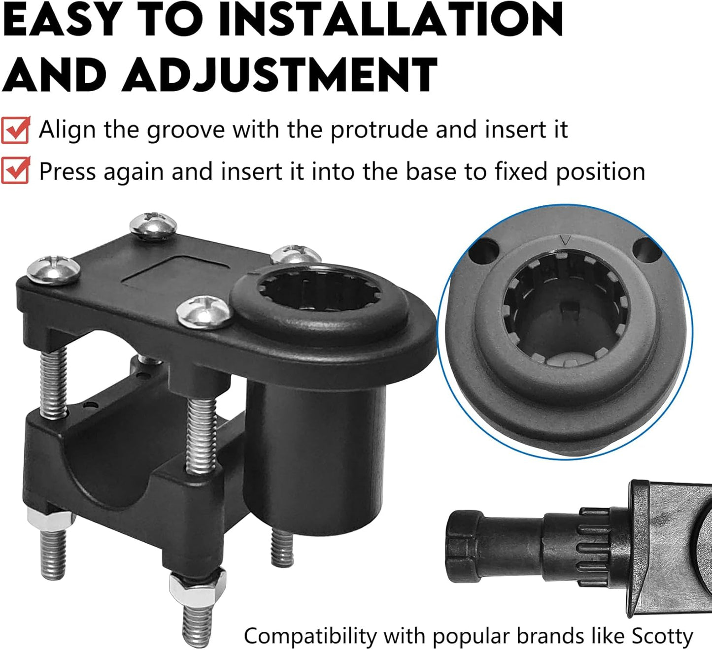 2PCS Rod Holder Rail Mount, Fits 1-1/4" Square & 7/8" to 1" Round Rails, No-Drill Fishing Rod Holder Base