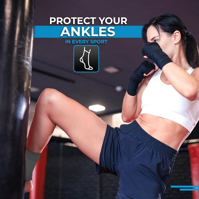 Ankle Support Sleeve for Sprained Akle - WYOX Grey S/M, Men & Women - For Running, Gym, Boxing