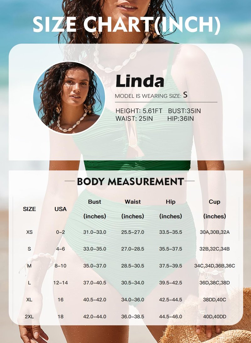 Herseas Sexy Bikini Sets for Women V-Wired Textured Cutout Swimsuit Two Piece High Cut 2026 Summer Modest Tankini Bathing Suit Flattering Beach Outfits Dark Green X-Small