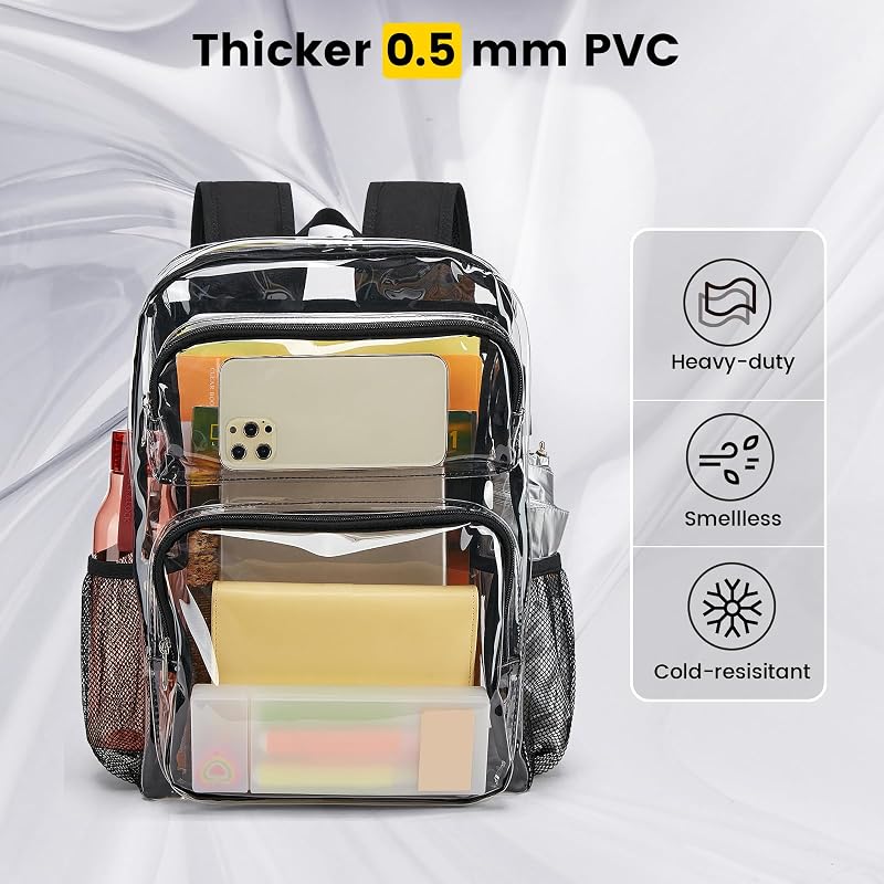 Clear Backpack for School 16 Inch, Transparent Bookbag with Black Variation: Large