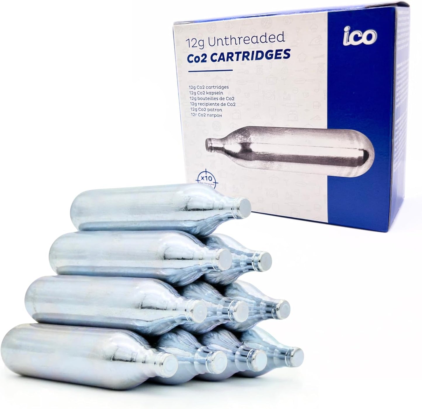 ICO 12 Gram Co2 Cartridges Non-Threaded, CO2 cartridges BB Gun, CO2 BB Pistol, CO2 Airsoft Pistol, and CO2 Paintball Markers (30/50/500 Count)