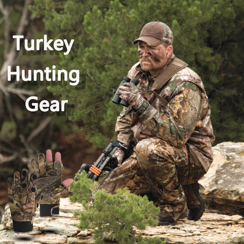 Favuit Camouflage Hunting Gloves, Lightweight Anti-Slip Full Finger Fingerless Touchscreen Camo Gloves Outdoor Tactical Hunting Gear Archery Accessories for Turkey Fishing Airsoft
