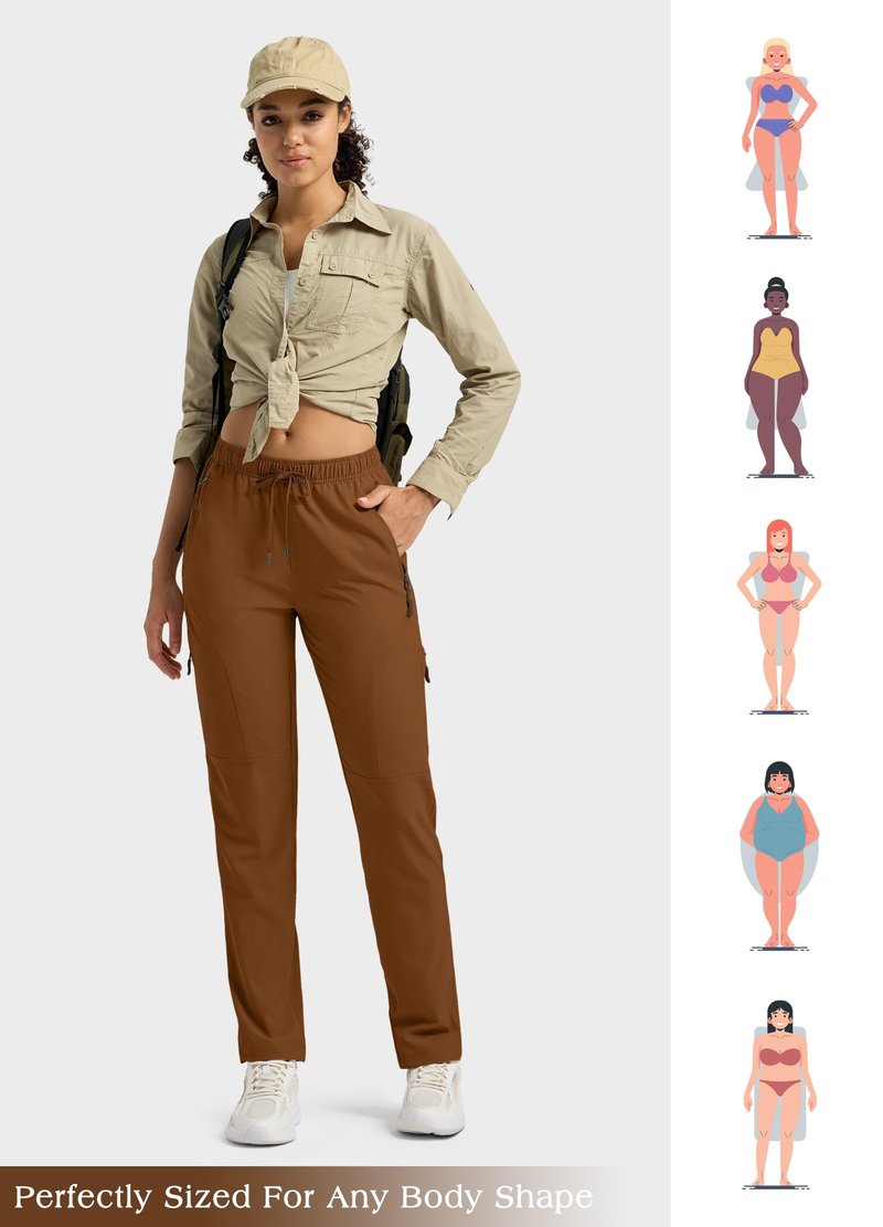 Willit Womens Hiking Pants Quick Dry Cargo Pants Lightweight Water Resistant Travel Golf Work Zipper Pockets Regular 29'' Brown L