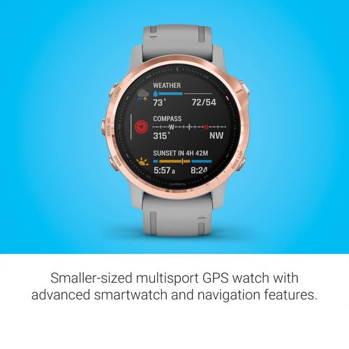 Garmin Fenix 6S Sapphire, Premium Multisport GPS Watch, Smaller-Sized, features Mapping, Music, Grade-Adjusted Pace Guidance and Pulse Ox Sensors, Rose Gold with Gray Band (Renewed)