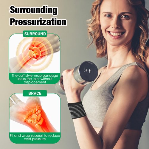 2 Pack High Elastic Wrist Support Wraps – Compression Bandage for Carpal Tunnel, Weightlifting & Sports – Breathable Soft Black Straps for Preventing Sports Injuries & Wrist Stability