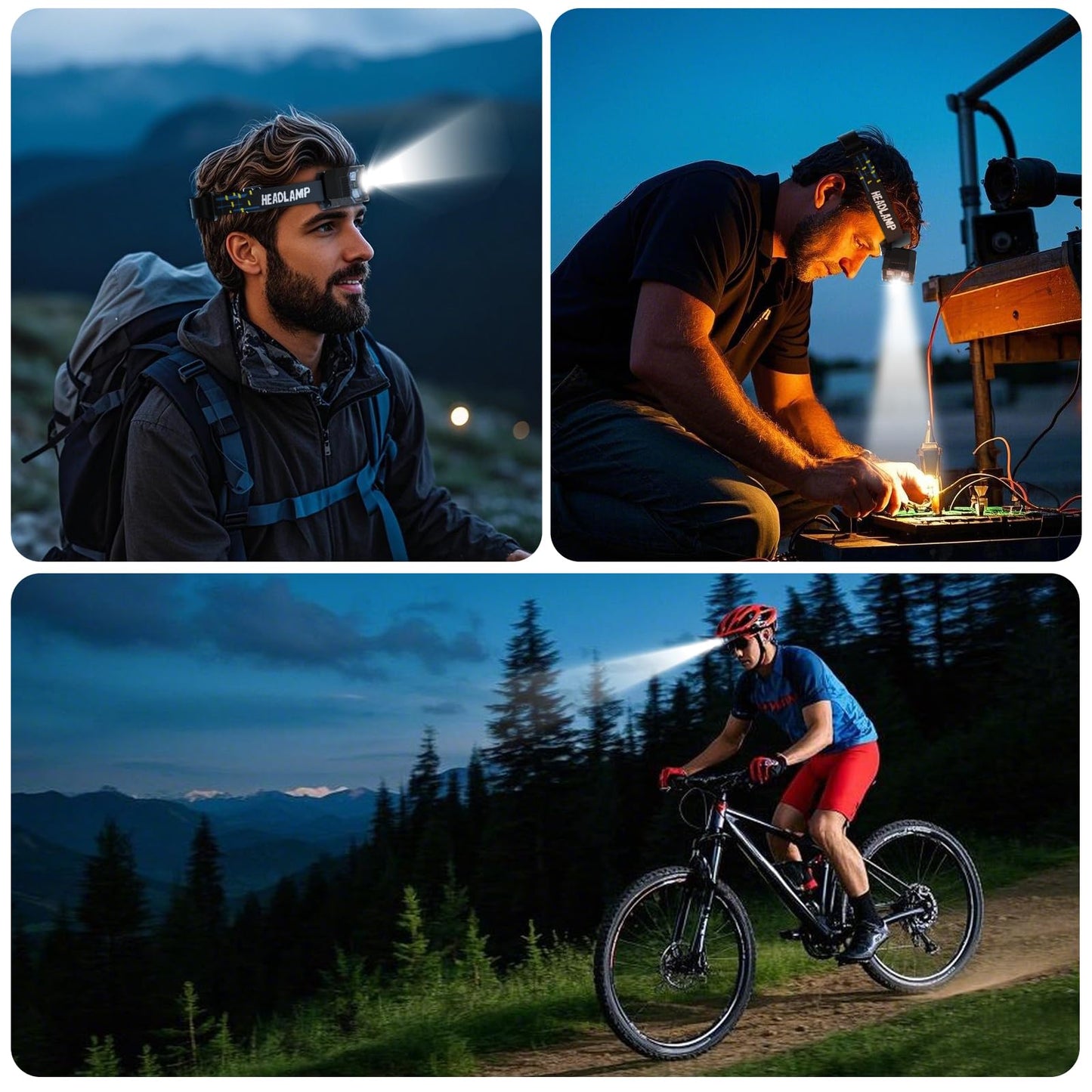 3 Pack Headlamp Rechargeable, 1200 Lumens LED Head Lamp with Red Light, Motion Sensor, 10 Modes, 60° Adjustable Head Lights for Forehead, IPX5 Waterproof Headlamps for Adults - Running,Camping,Hiking