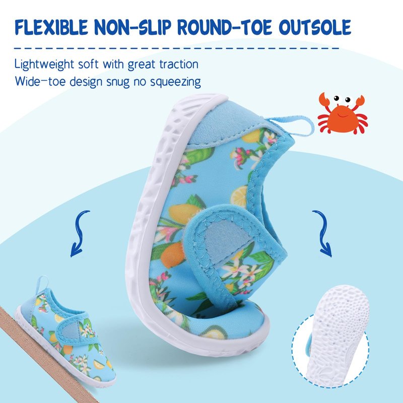 LeIsfIt Toddler Water Shoes Boys Girls Barefoot Aqua Socks Kids Breathable Quick-Dry Swim Shoes for Beach Pool Surf, Blue Lemon, 7 Toddler