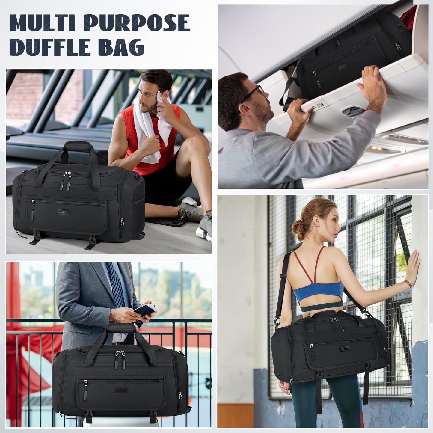 IGOLUMON Gym Bag for Men 40L Sports Duffel Bags Gym Duffle Bag Women with Shoe Compartment & Wet Pocket Water Resistant Travel Duffel Bag Lightweight Weekender Overnight Bag Black