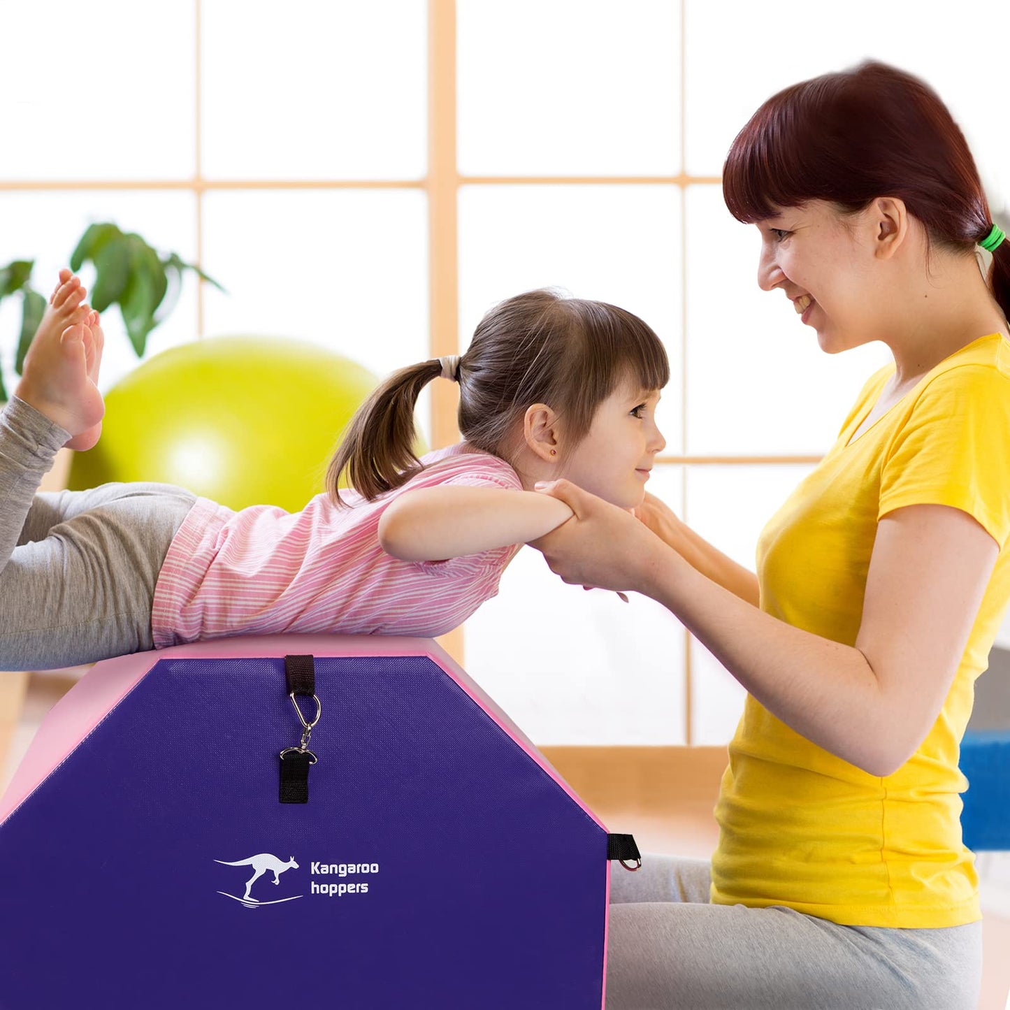 Kangaroo Hoppers Gymnastics Octagon Tumble Mat 19"x23" with Carrying Handles, Somersault Backbend Tumbling Trainer for Home Gym Exercise (Purple/Pink)