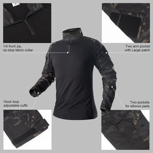 SANYETS Tactical Suit,Combat Pants and Shirt,Cap Gloves Balaclava Set,Black Camouflage Uniform Men's Airsoft Gear