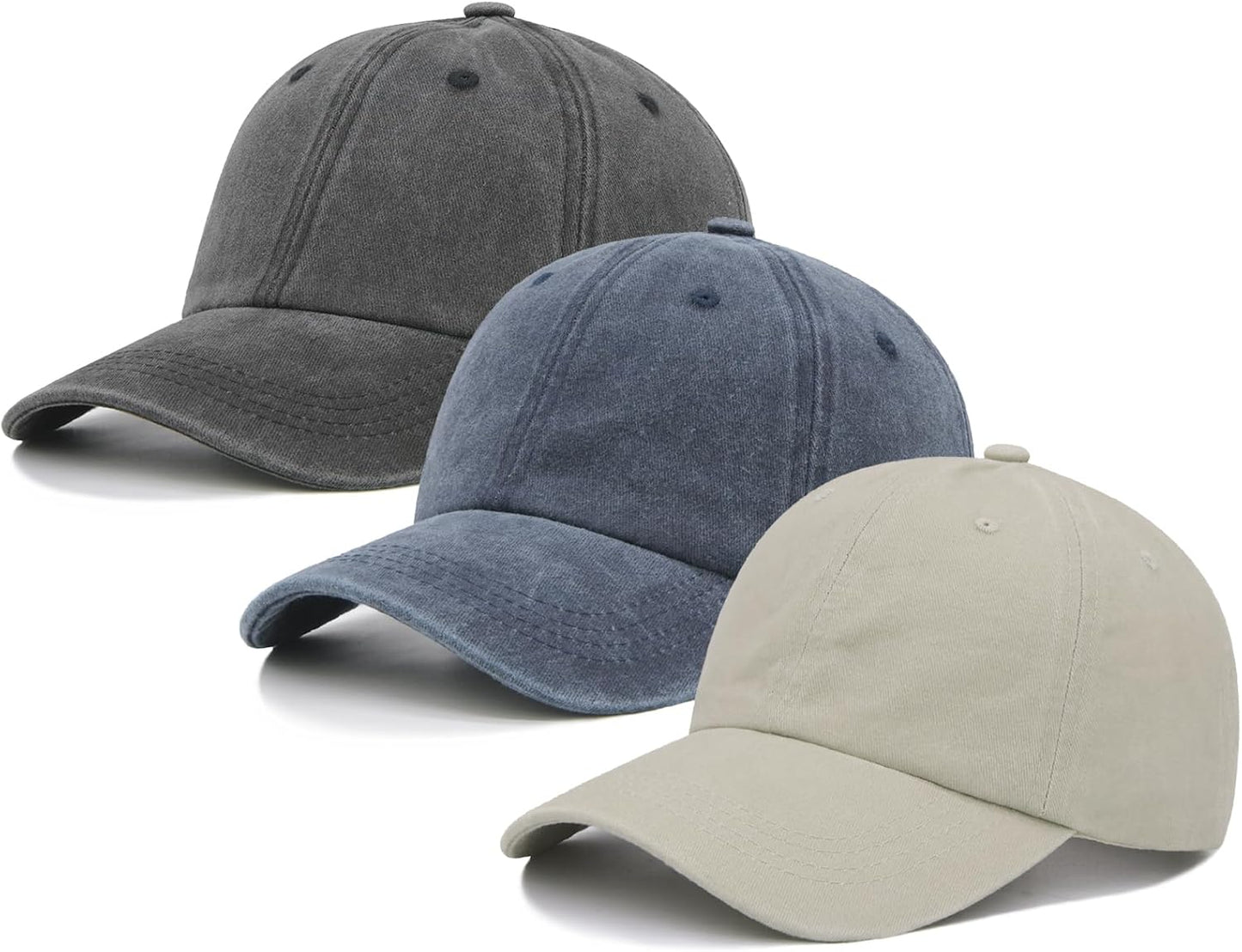 3 Packs Washed Plain Baseball Cap, Retro Adjustable Unstructured Cotton Dad Hats Gift for Men/Women
