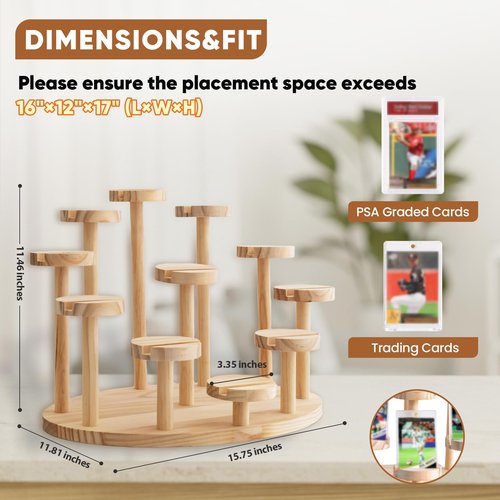 Wooden Trading Card Display Stand - PSA Graded Card Display Stand for 35pt Magnetic Cases, PSA Slabs Trading Cards and Sports Cards, Trading Sport Card Display Holder for Baseball, Basketball Cards