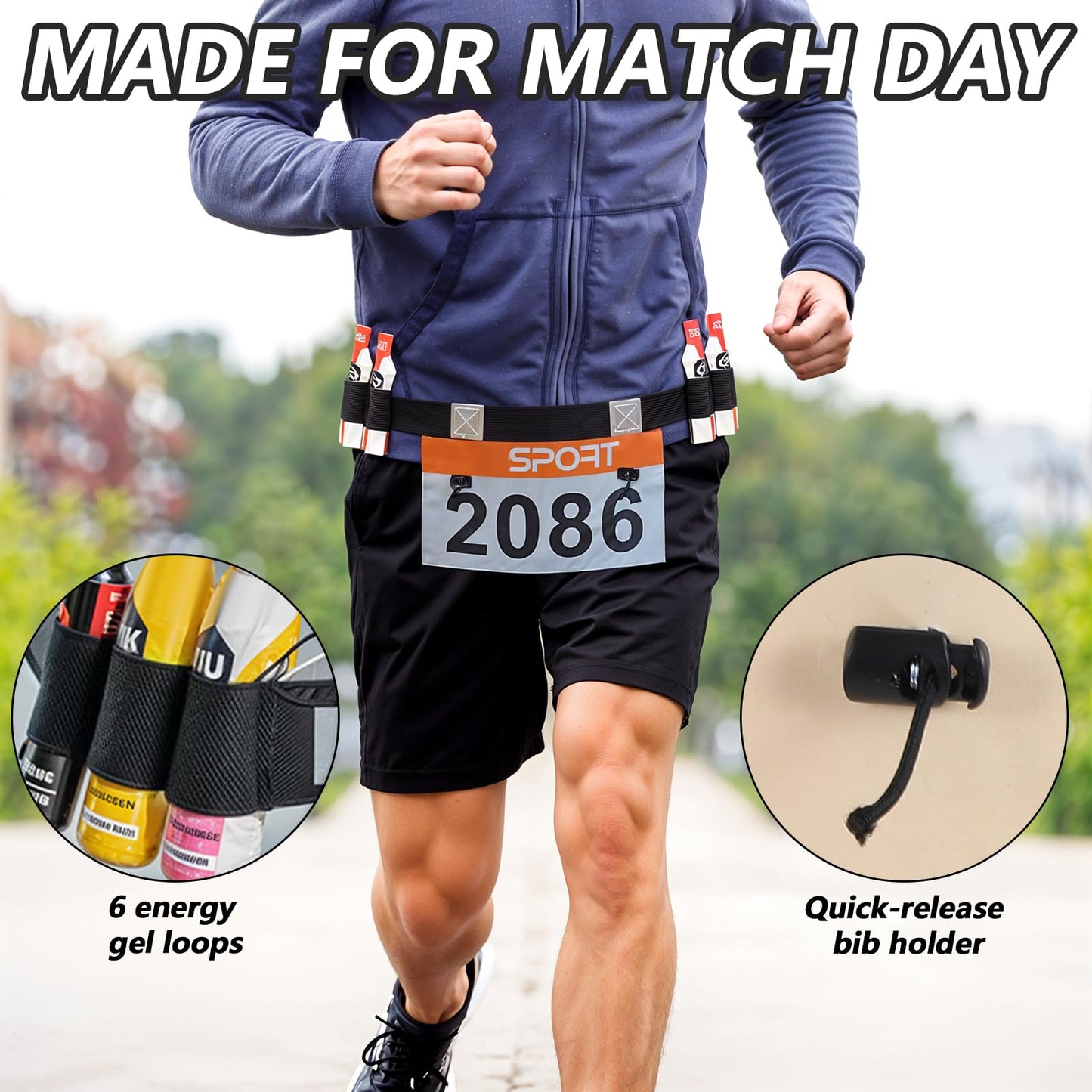 2Pcs Race Bib Belt with Adjustable Elastic Strap, Sport Race Number Belt for Running for Women Men, Elastic Comfortable Running Belts for Marathons and Racings, Riding Runnings Cycling Triathlon