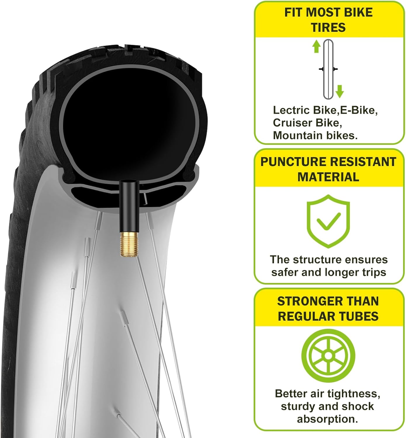 2/4 Pack 20"/26" x4.0 Fat Tire Tube, 20"/26" x3.5/4.0 E-Bike Bicycle Fat Tire Tubes AV 32mm Schrader Valve with 2 Tire Levers, 20"/26" x4 Bike Tube for 20/26 Inch Ebike Electric Bicycle Road Mountain