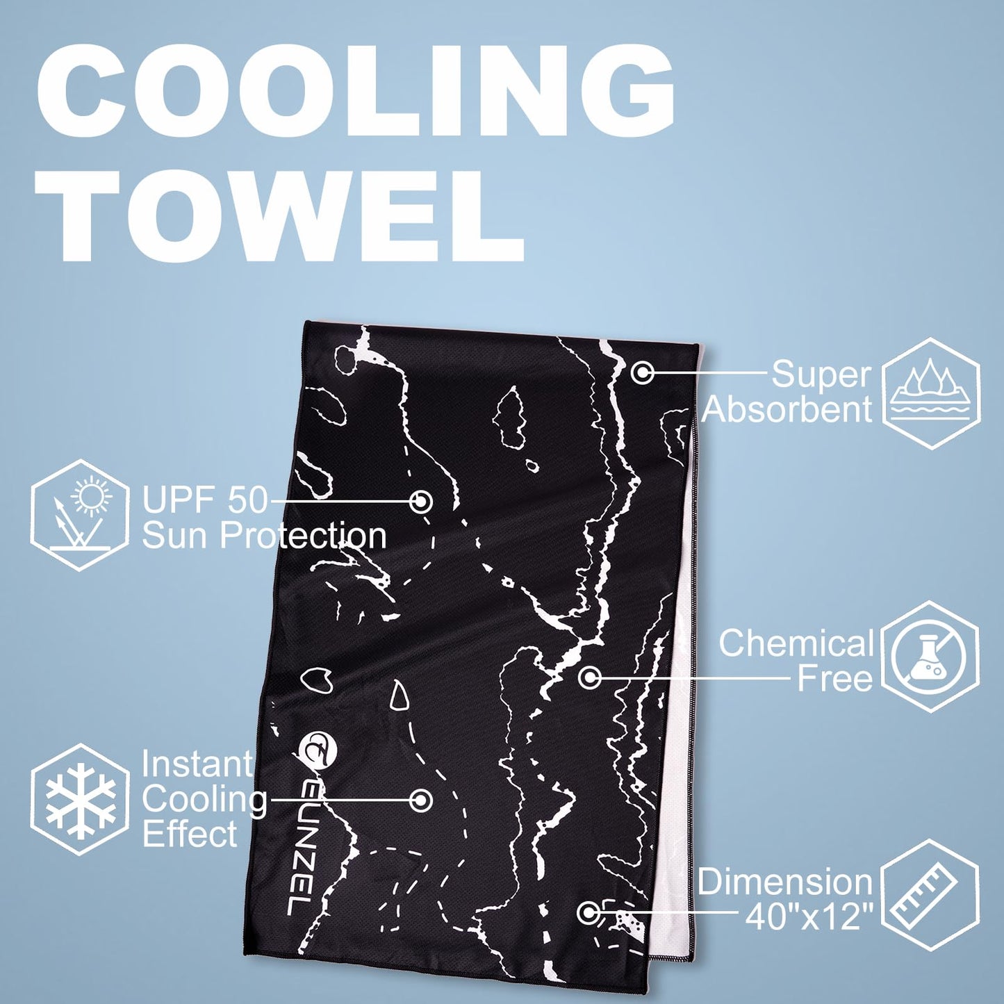 2 Pack Cooling Towel, Ice Towel for Neck, Soft Microfiber Chilly Towel Stay Cool for Sports, Yoga, Running, Gym, Workout, Biking, Camping & Outdoor Activities 40"x12", Black Contour& Starry
