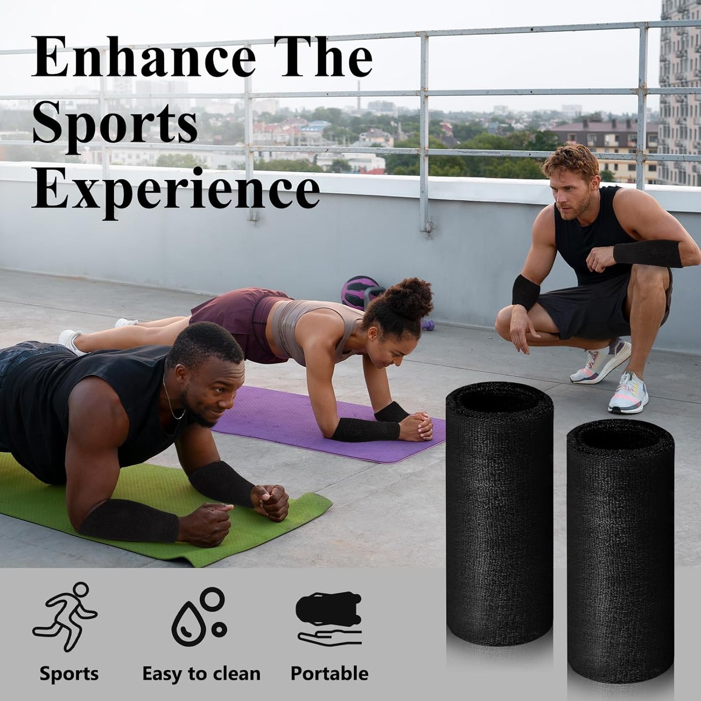 2 Pcs 9 Inch Long Wristbands Sweatbands Black Large Sweat Bands Wristbands Wrist Sweatbands Bulk Arm Sweat Bands for Men Women Weight Loss Football Workout
