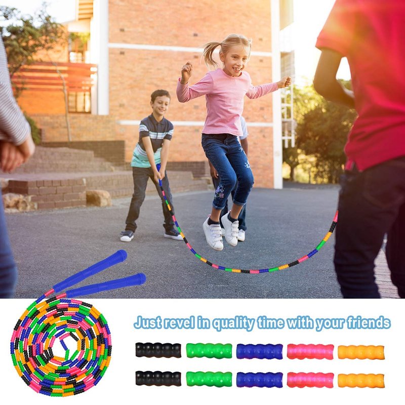 Coolrunner 16 FT Long Jump Rope(2 PACK), Double Dutch Jump Ropes, Soft Beaded Skipping for Kids Adults, Plastic Segmented Long Enough for 4-5 Jumpers(Rainbow) (Style 1) (Green) (Blue) (Blue) 