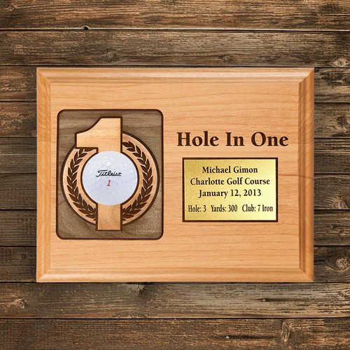 Eureka Golf Products Hole-in-One Laser Etched Plaque with Engraved Plate | Natural Wood | Made In USA