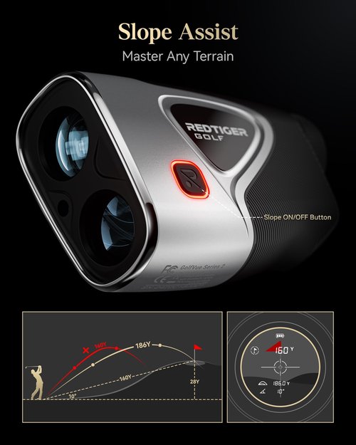 REDTIGER Range Finder Golf, 1200 Yards Golf Rangefinder with Slope, Light-Adaptive Display, 7X Magnification, Flag Lock Vibration, Rechargeable Laser Range Finder with Magnet, GolfVue Series 2