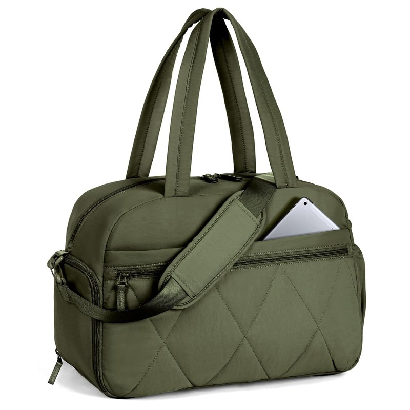 Lekespring Gym Bag for Women, Puffer Travel Duffle Bag With Shoes Compartment & Wet Pocket, Carry On Tote Bag For Weekender, Overnight, Sport duffel bags for traveling (Green, Medium)